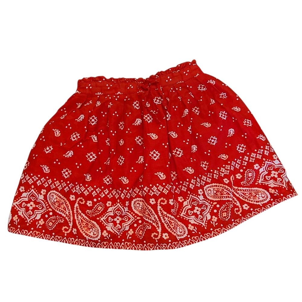 Osh Kosh Bgosh Girls Red Paisley Patterned Skirt 100% Cotton Sz 5 Lined